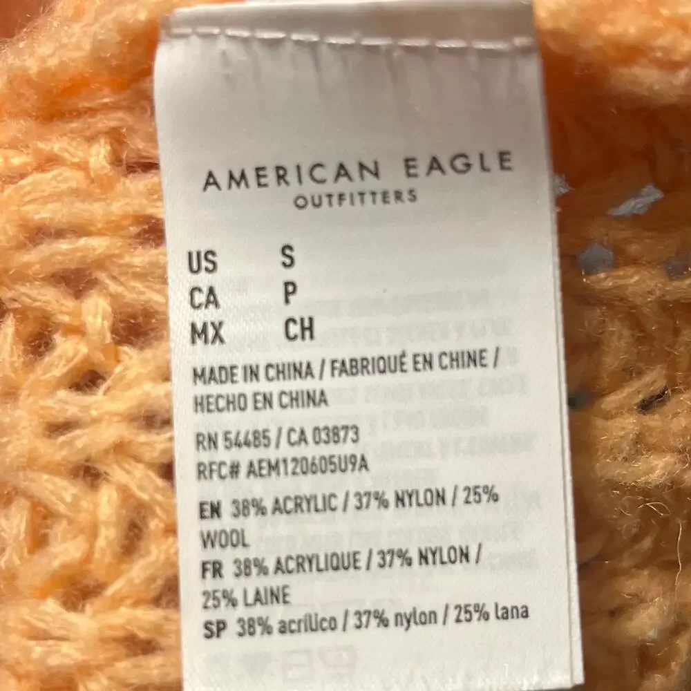 American Eagle Crochet Knit Sweater Orange  Sm Fair Isle Long Sleeve Boho Wool - Picture 5 of 7